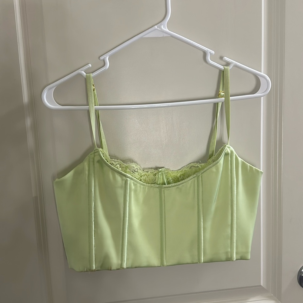 Green crop top with built in lace bra